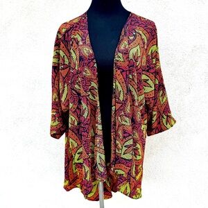 LULAROE LINDSAY Open Front Kimono top floral robe swimsuit cover up cardigan M